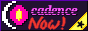 The text “cadence now!” on a purple background. There is a moon-shaped logo on the left side and a tiny star in the bottom right.